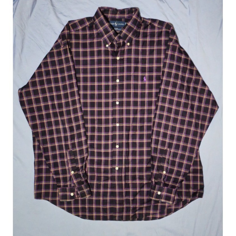 Vintage Polo Ralph Lauren Button Down Shirt Mens Large Black Plaid Blake